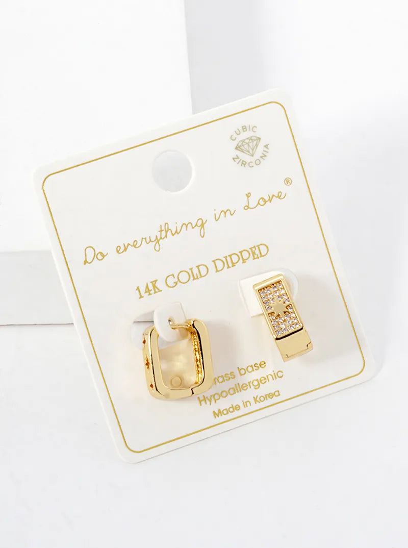 14K Gold Dipped CZ Pave Sunburst 14mm Huggie Hoop Earrings
