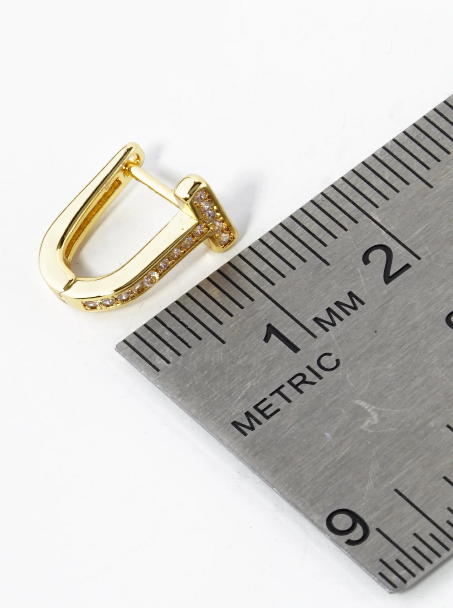 14K Gold Dipped CZ Pave T Shape Huggie Hoop Earrings