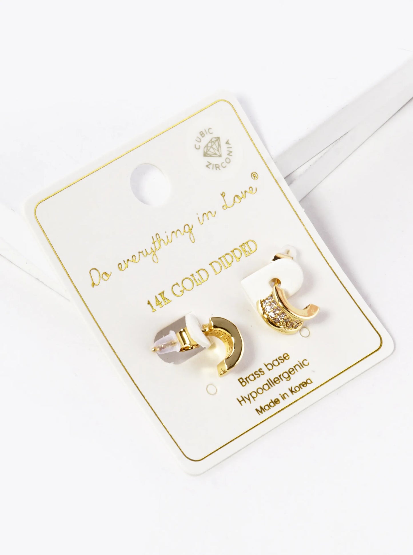 14K Gold Dipped CZ Pave Tiny Half Circle Stud Earrings