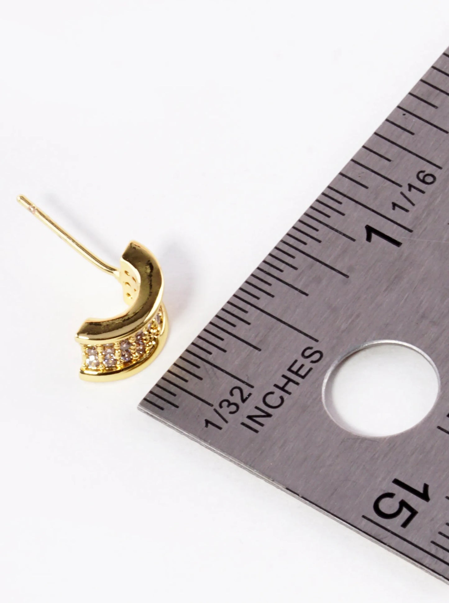 14K Gold Dipped CZ Pave Tiny Half Circle Stud Earrings