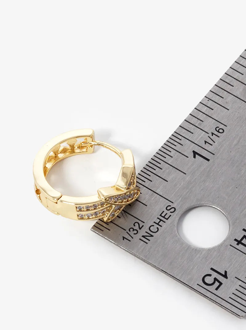14K Gold Dipped CZ Pave X Shape 15mm Huggie Hoop Earrings