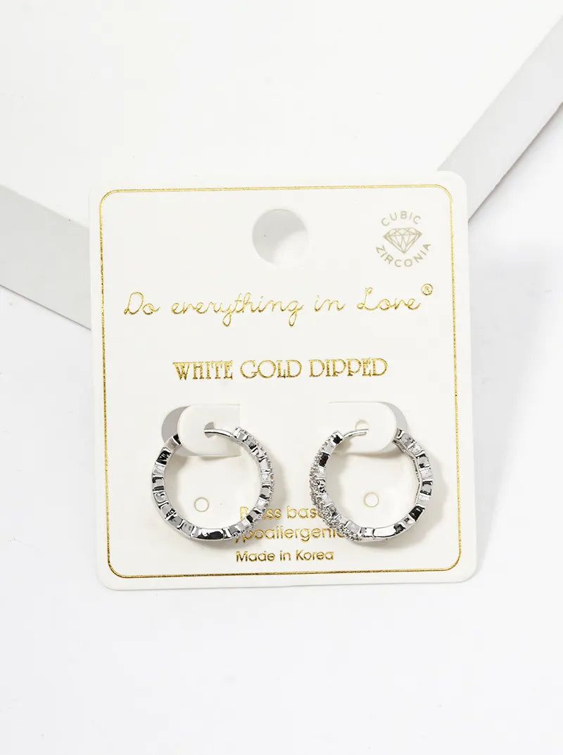 14K Gold Dipped CZ Pave Zig Zag 15mm Huggie Hoop Earrings