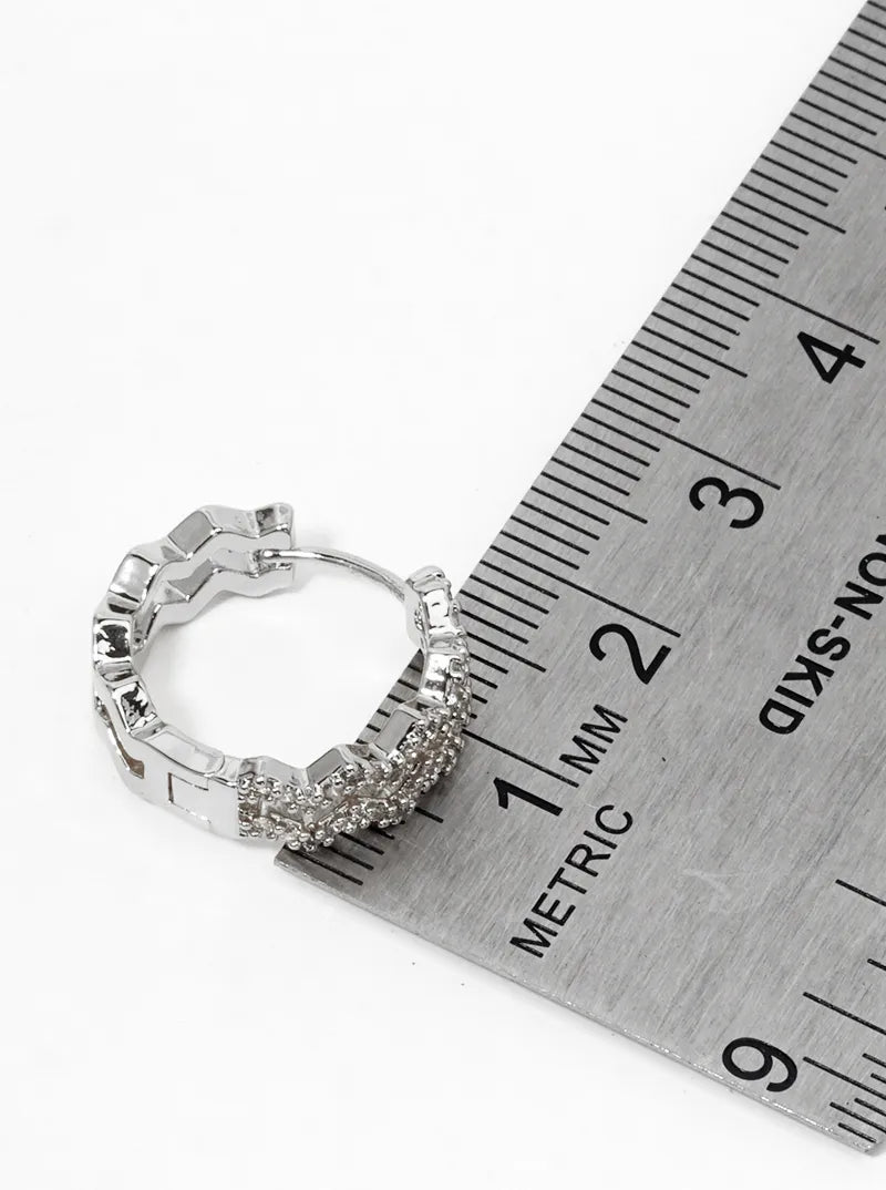 14K Gold Dipped CZ Pave Zig Zag 15mm Huggie Hoop Earrings