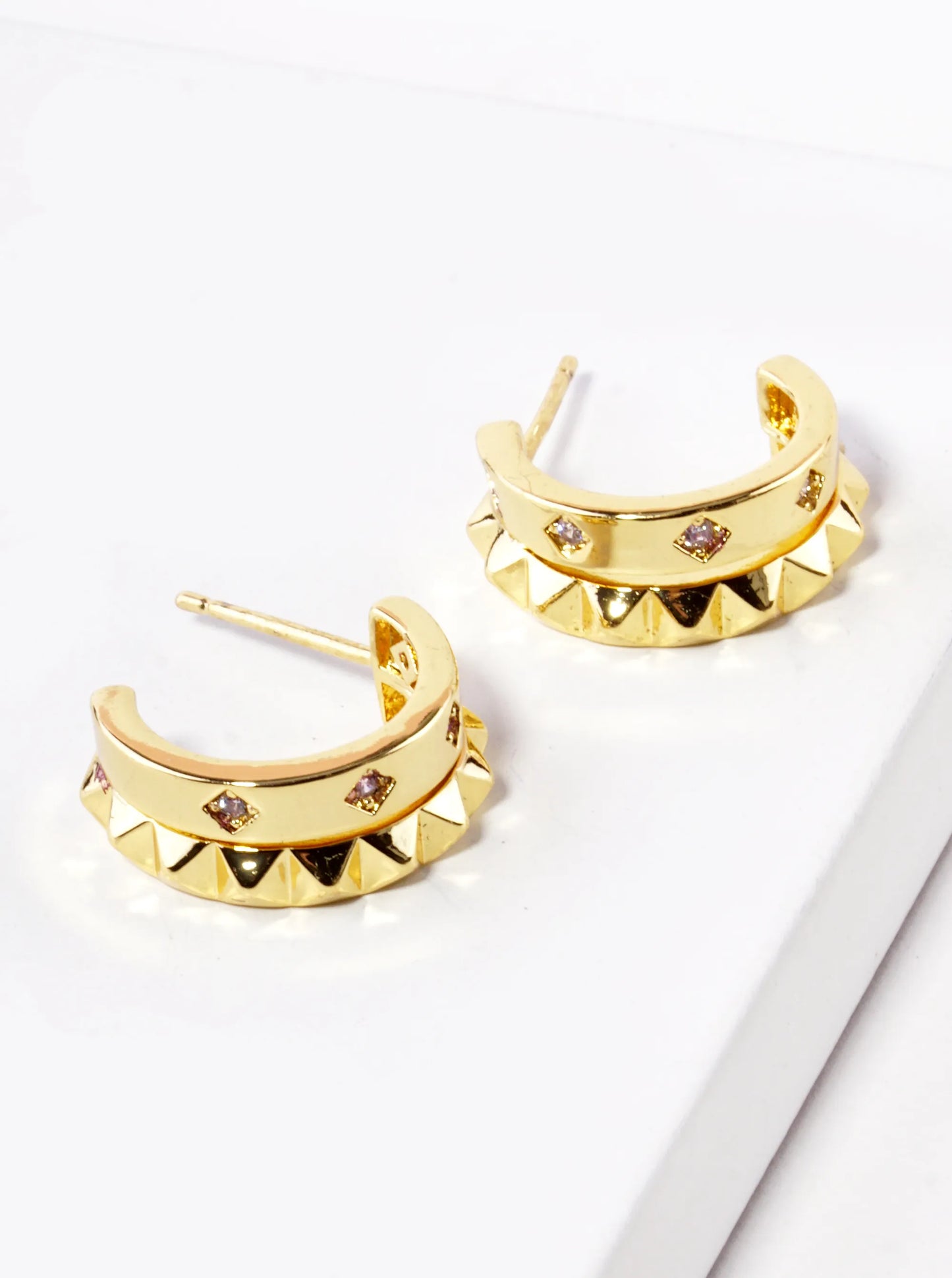 14K Gold Dipped CZ Spiked 15mm Hoop Earrings