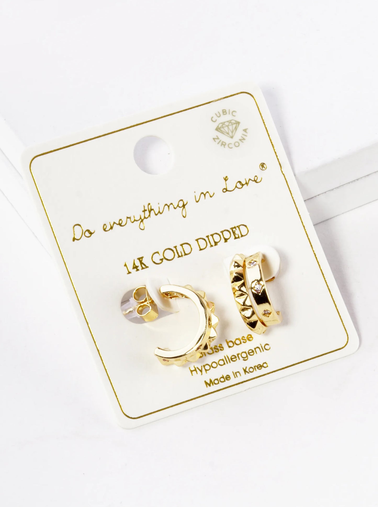 14K Gold Dipped CZ Spiked 15mm Hoop Earrings
