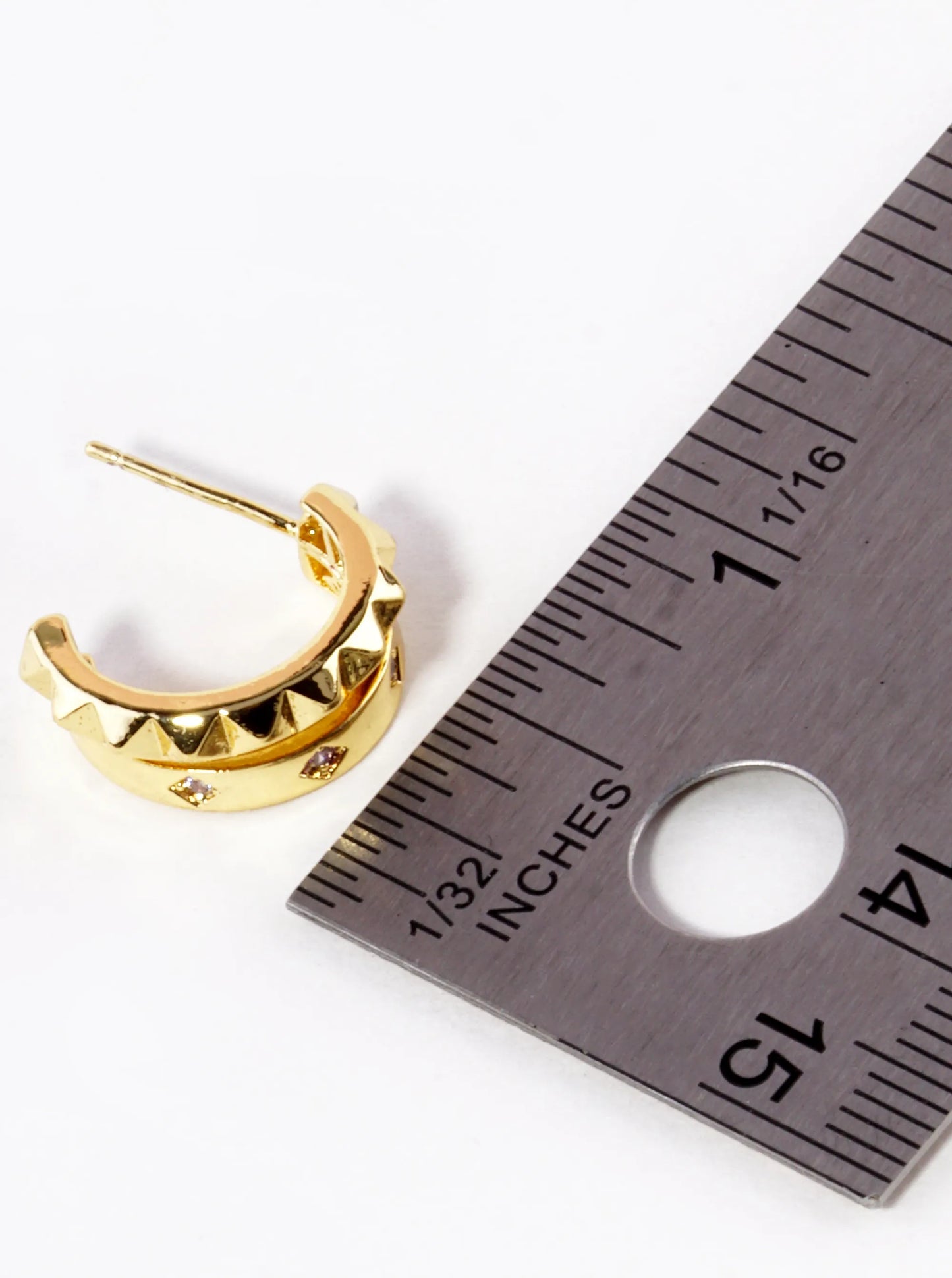 14K Gold Dipped CZ Spiked 15mm Hoop Earrings