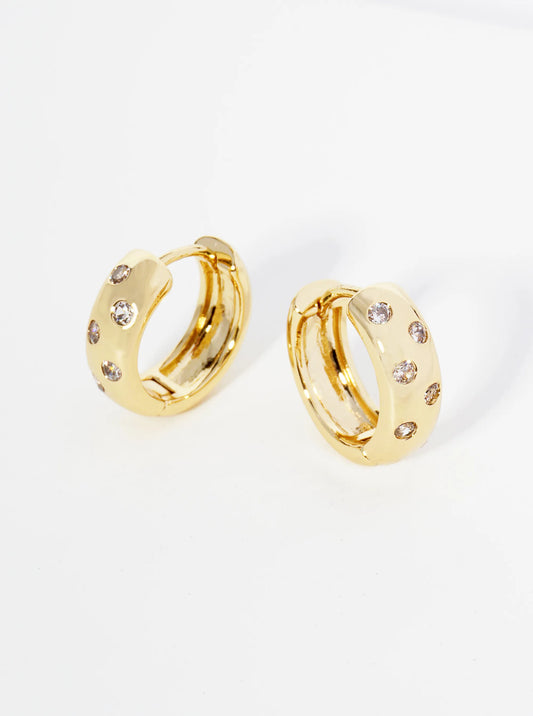 14K Gold Dipped CZ Stones Embedded 12mm Huggie Hoop Earrings