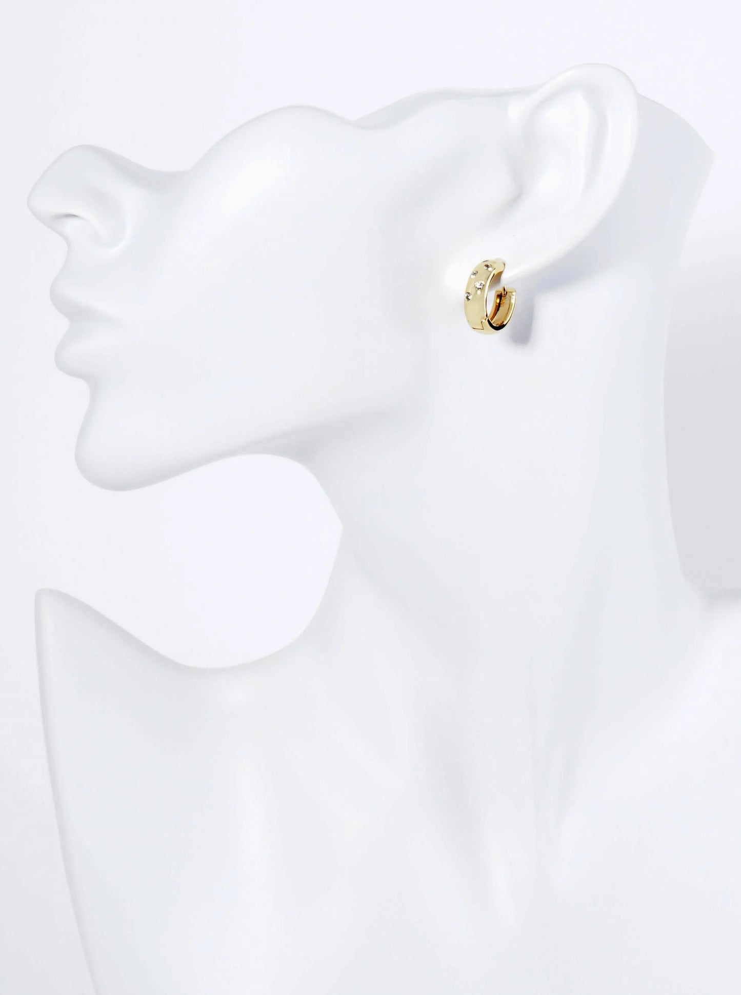 14K Gold Dipped CZ Stones Embedded 12mm Huggie Hoop Earrings