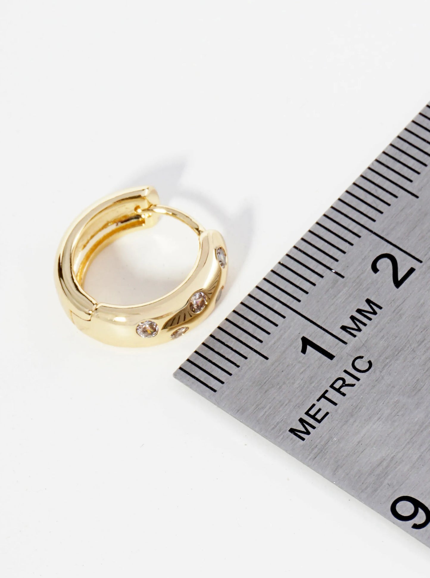 14K Gold Dipped CZ Stones Embedded 12mm Huggie Hoop Earrings