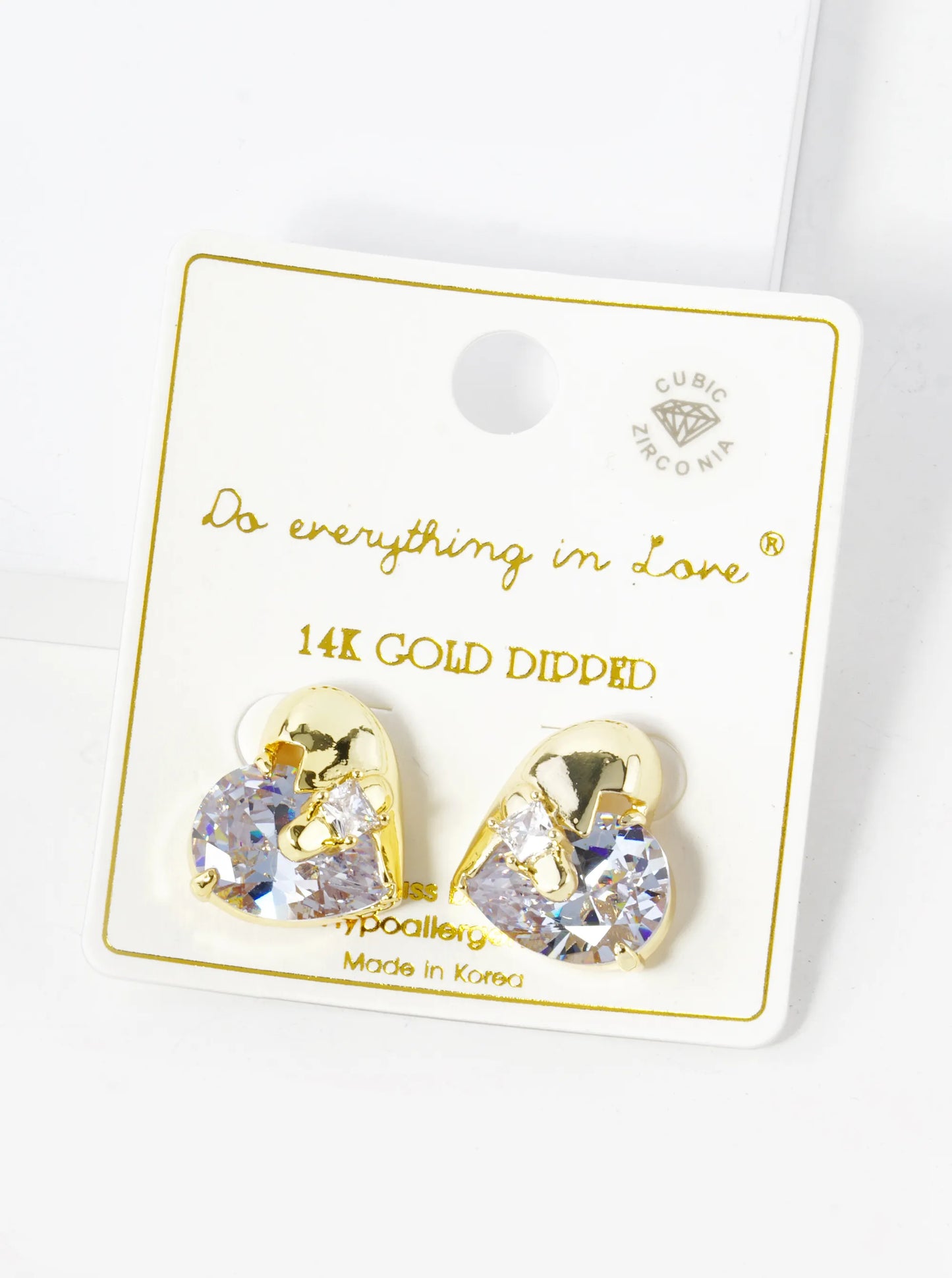 14K Gold Dipped Cubic Zirconia Heart Stud Earrings