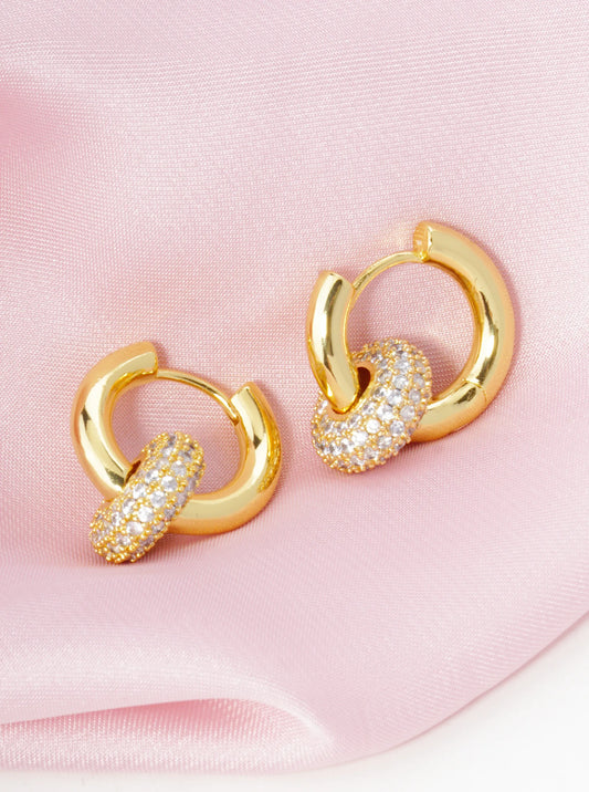 14K Gold Dipped Cubic Zirconia Interlocking Huggie Hoop Earrings