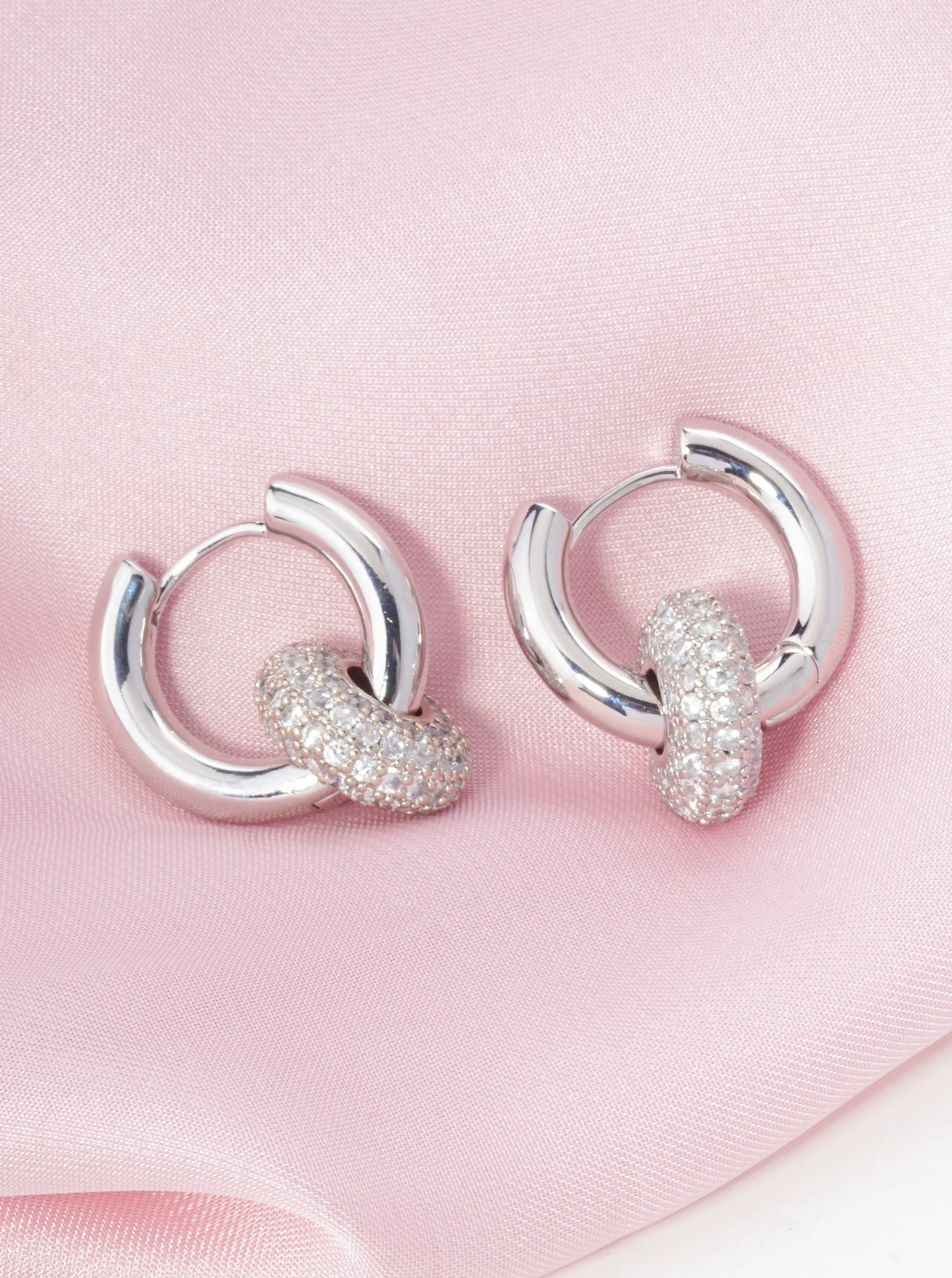 14K Gold Dipped Cubic Zirconia Interlocking Huggie Hoop Earrings
