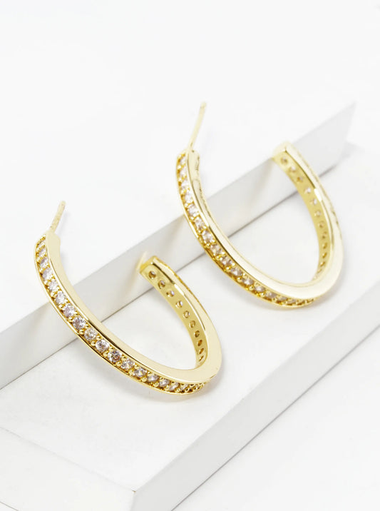 14K Gold Dipped Cubic Zirconia Pave 25mm Open Hoop Earrings