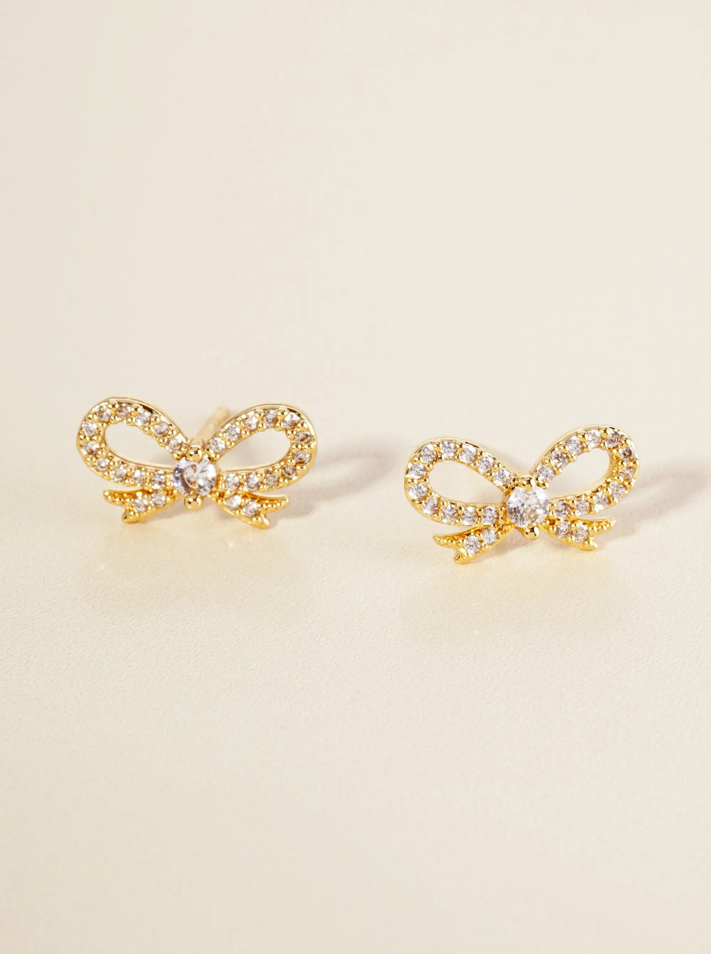 14K Gold Dipped Cubic Zirconia Pave Ribbon Bow Stud Earrings