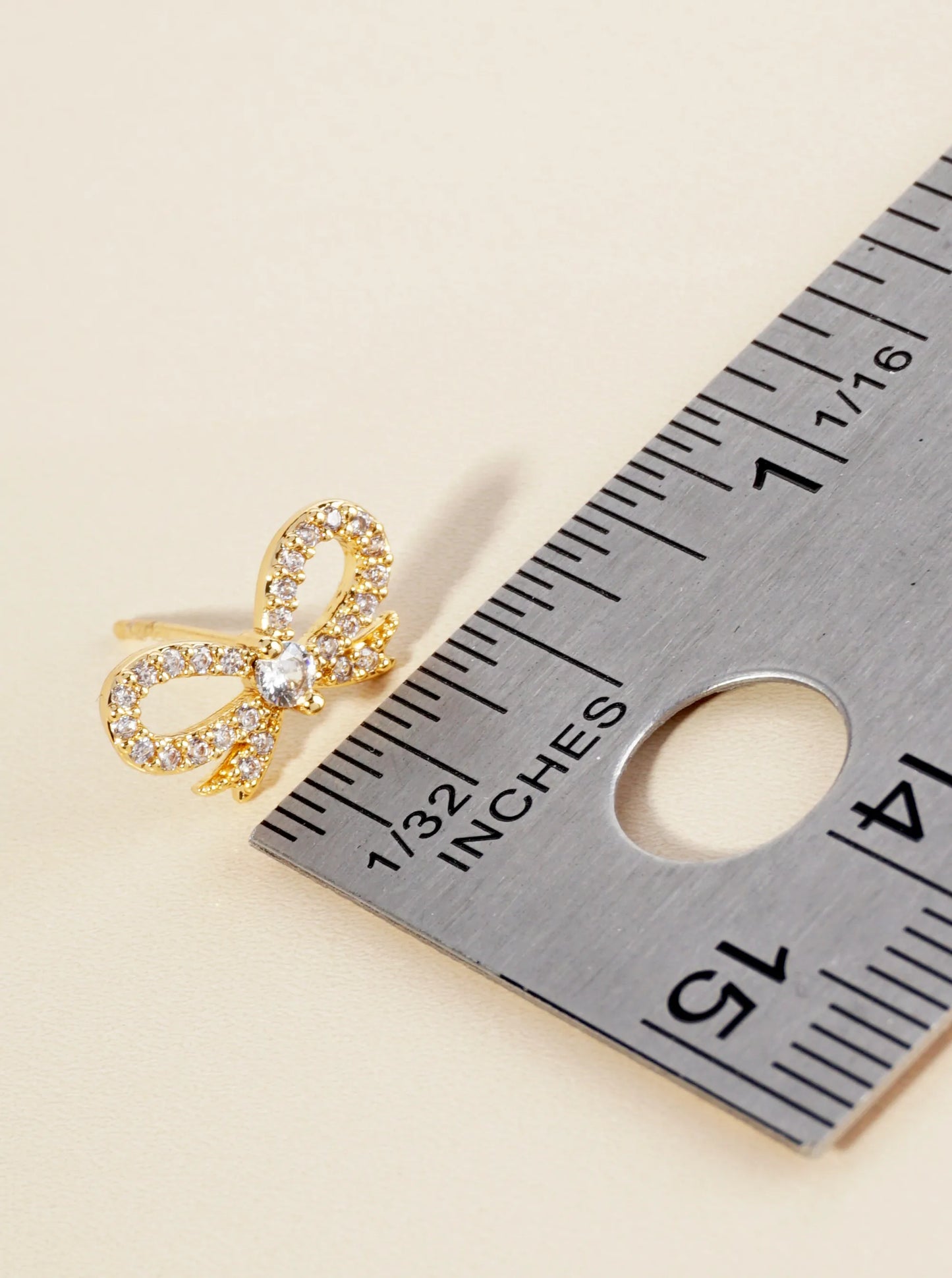 14K Gold Dipped Cubic Zirconia Pave Ribbon Bow Stud Earrings
