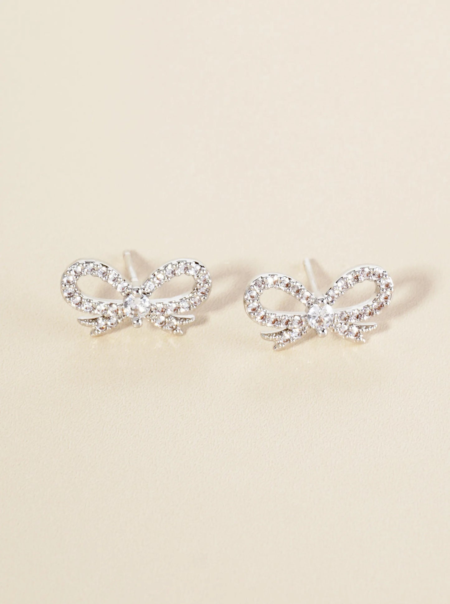14K Gold Dipped Cubic Zirconia Pave Ribbon Bow Stud Earrings