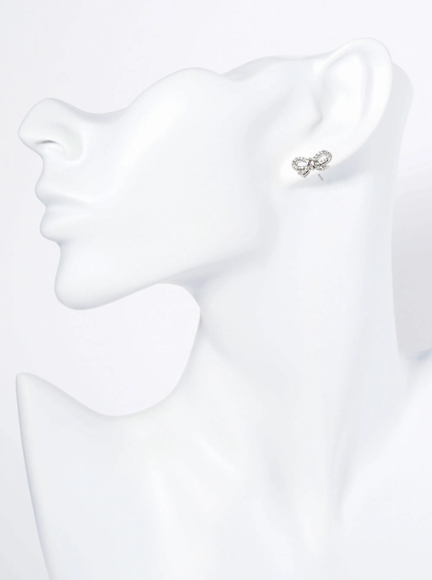 14K Gold Dipped Cubic Zirconia Pave Ribbon Bow Stud Earrings