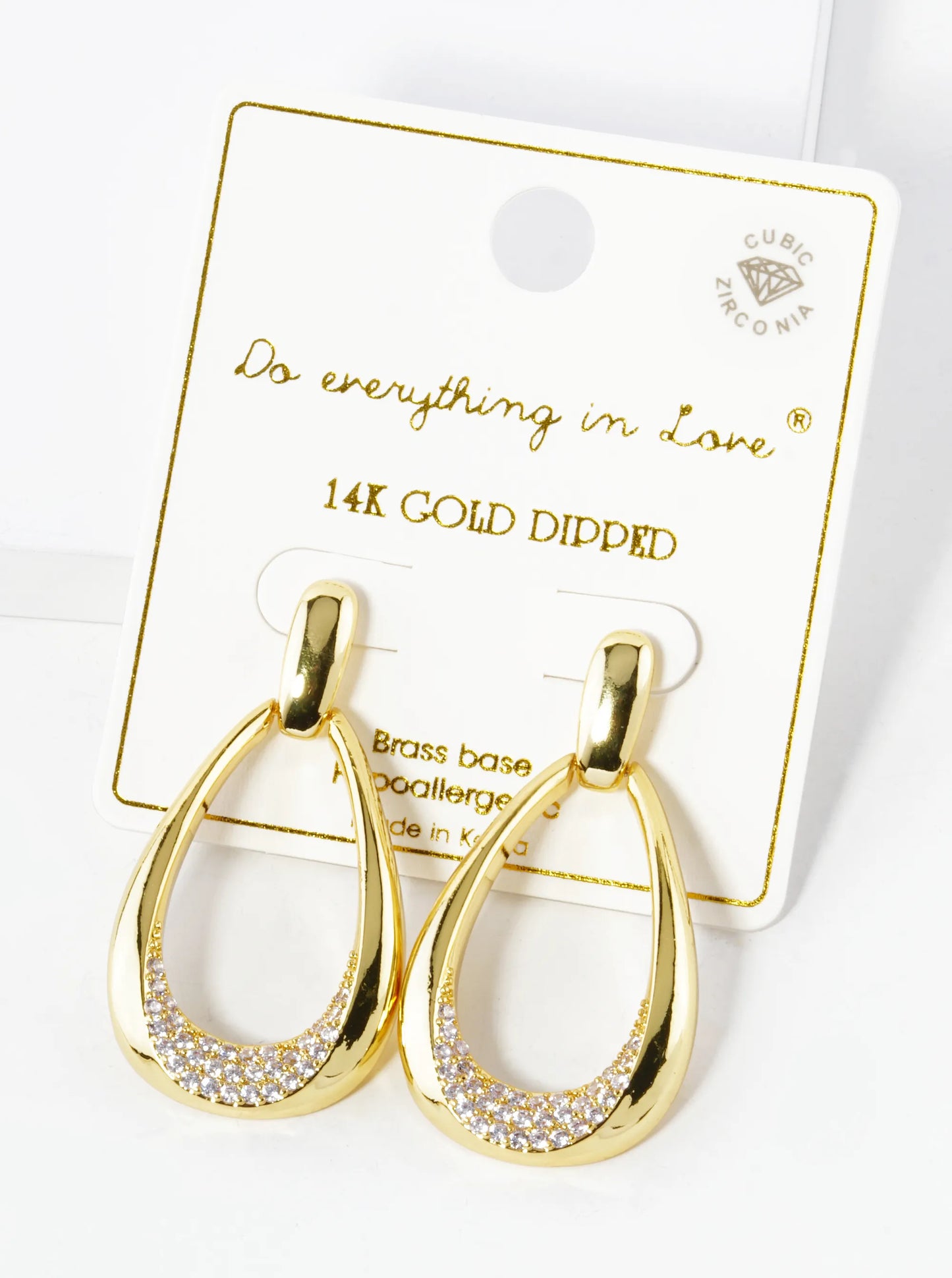 14K Gold Dipped Cubic Zirconia Pave Teardrop Post Earrings
