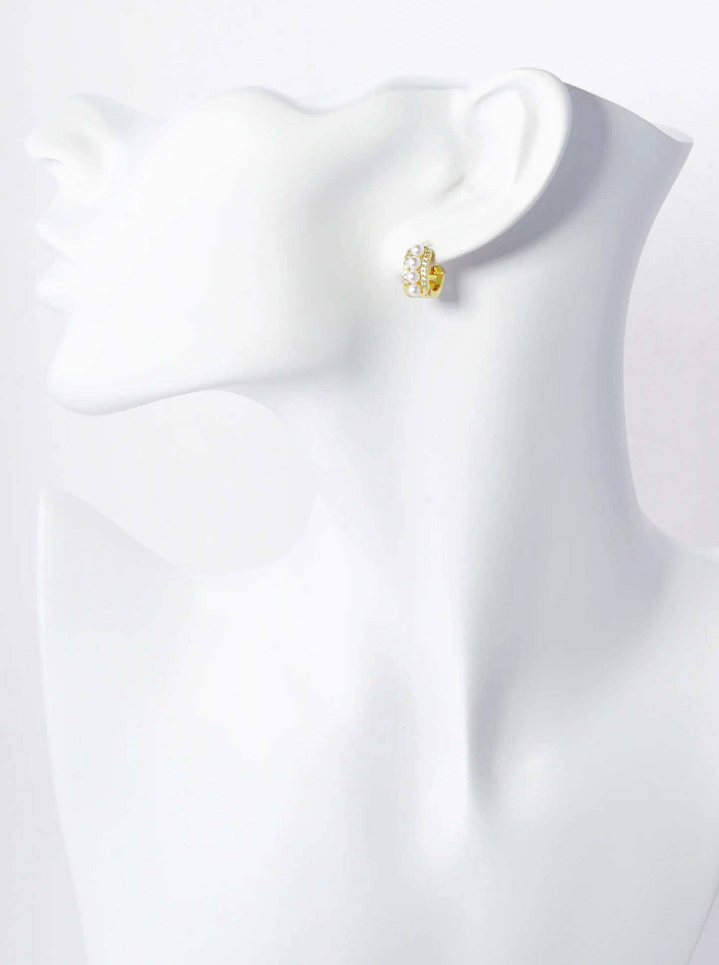 14K Gold Dipped Cubic Zirconia Pearl Beaded 10mm Huggie Hoop Earrings