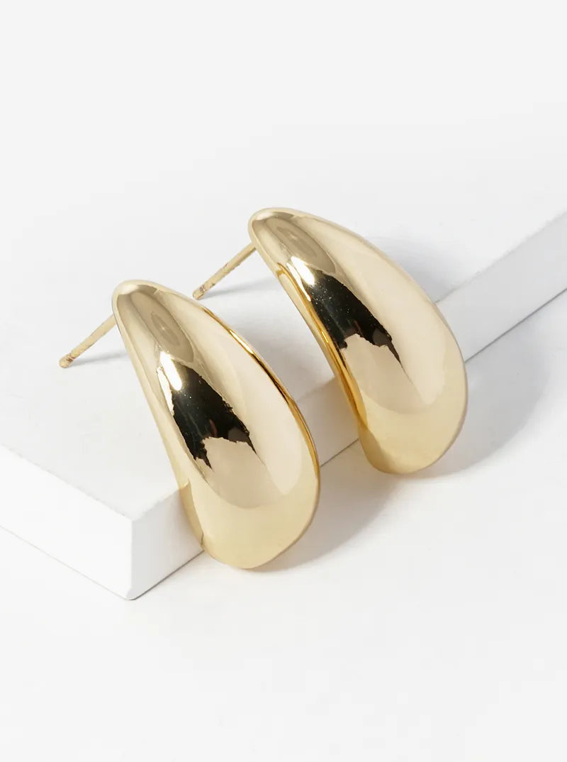 14K Gold Dipped Curved Puffy Teardrop Post Stud Earrings
