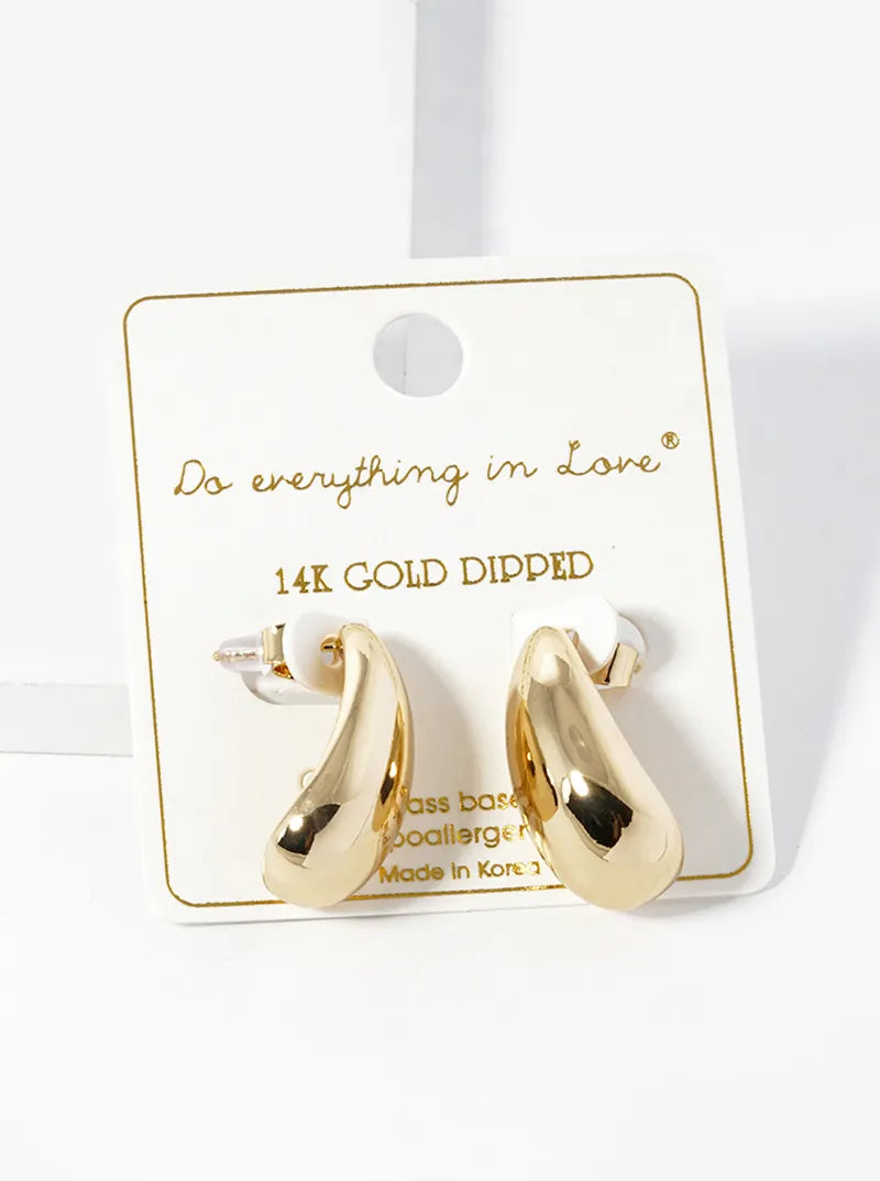 14K Gold Dipped Curved Puffy Teardrop Post Stud Earrings