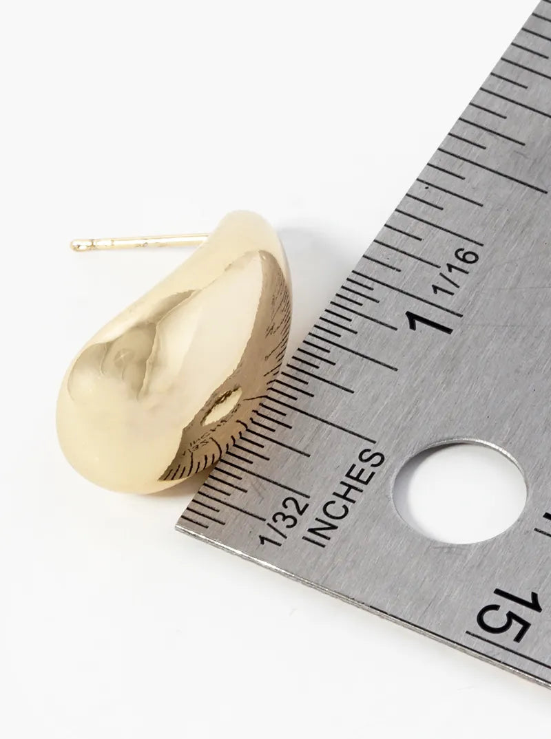 14K Gold Dipped Curved Puffy Teardrop Post Stud Earrings
