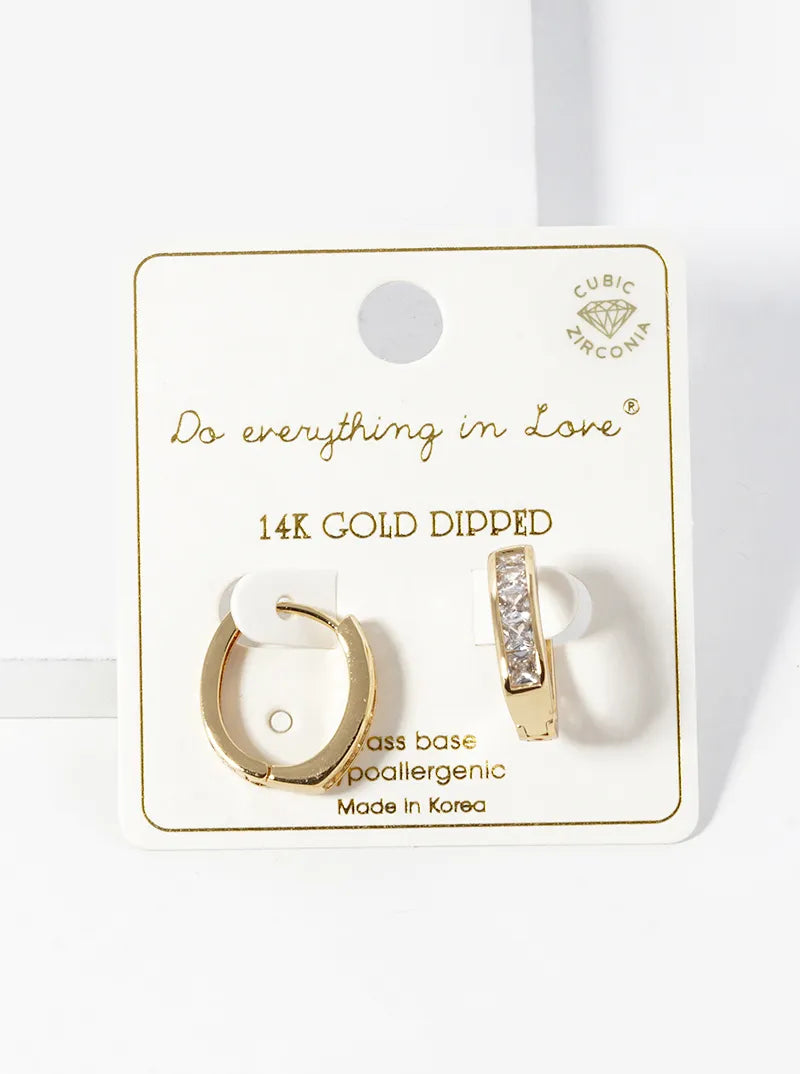 14K Gold Dipped Delicate CZ Pave Oval Shape Huggie Hoop Earrings
