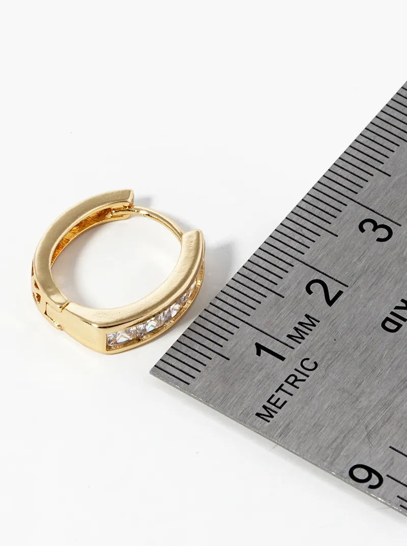 14K Gold Dipped Delicate CZ Pave Oval Shape Huggie Hoop Earrings