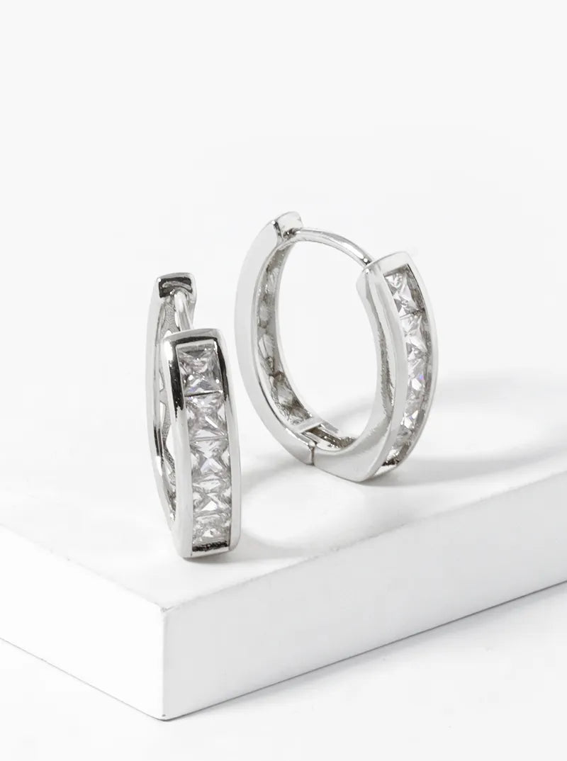 14K Gold Dipped Delicate CZ Pave Oval Shape Huggie Hoop Earrings