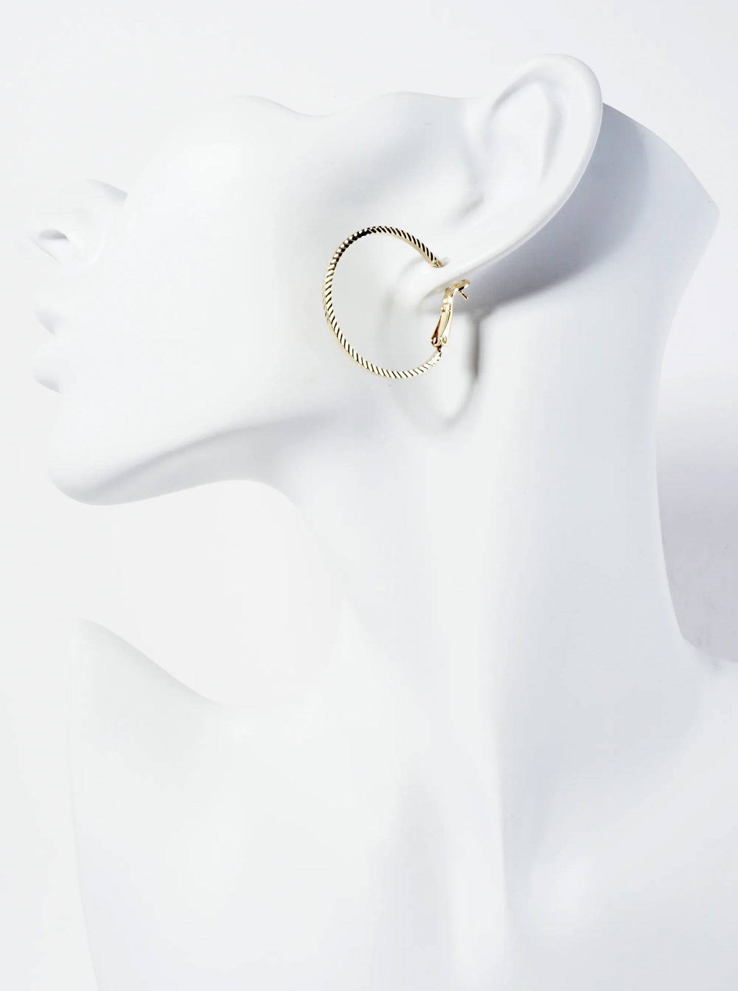 14K-Gold-Dipped Diagonal Textured 30mm Latch-Back Hoop Earrings