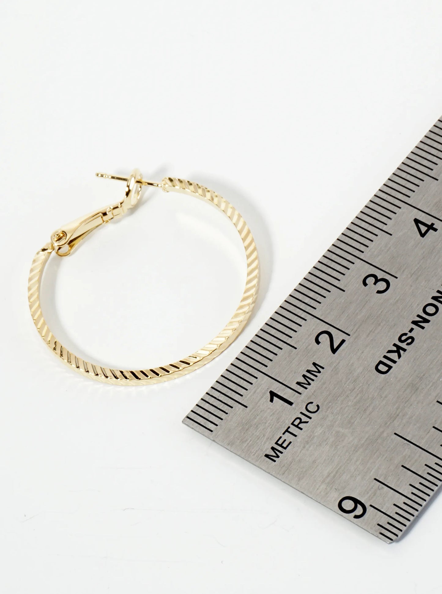14K-Gold-Dipped Diagonal Textured 30mm Latch-Back Hoop Earrings