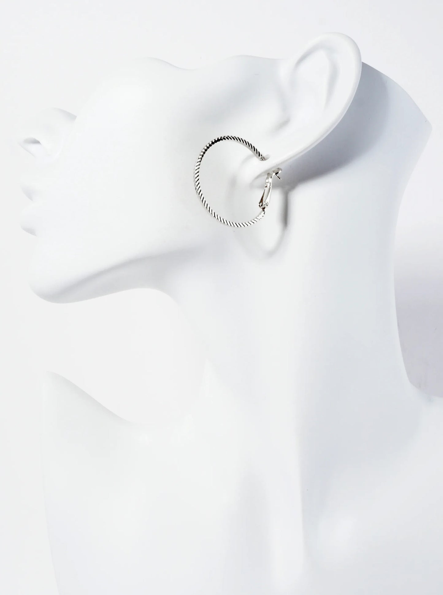 14K-Gold-Dipped Diagonal Textured 30mm Latch-Back Hoop Earrings