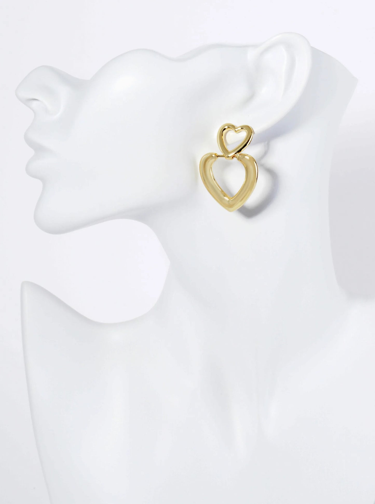 14K Gold Dipped Double Heart Drop Earrings