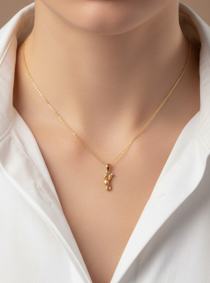 14K-Gold-Dipped Elegant Seahorse Pendant Necklace