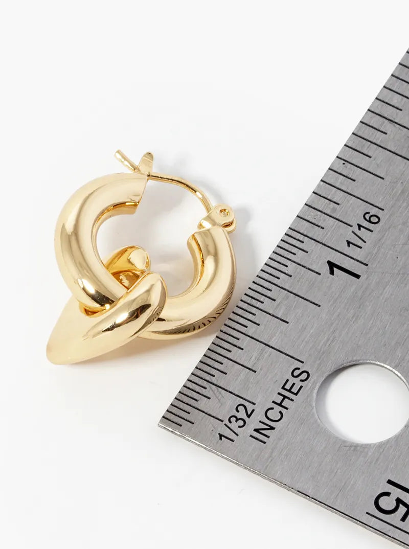 14K Gold Dipped Heart Drop 18mm Hold Latch Back Hoop Earrings