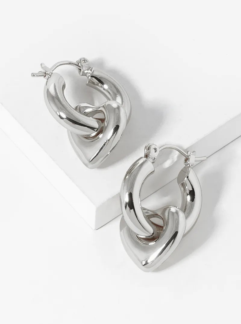 14K Gold Dipped Heart Drop 18mm Hold Latch Back Hoop Earrings