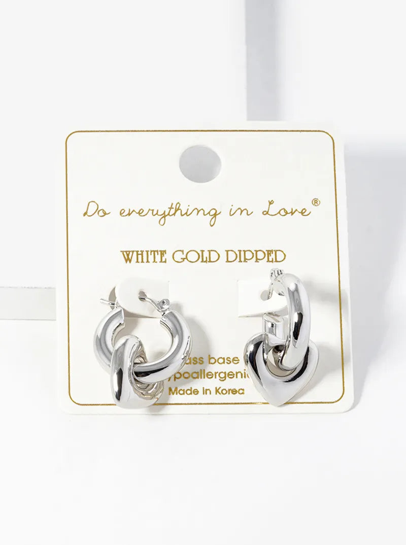 14K Gold Dipped Heart Drop 18mm Hold Latch Back Hoop Earrings