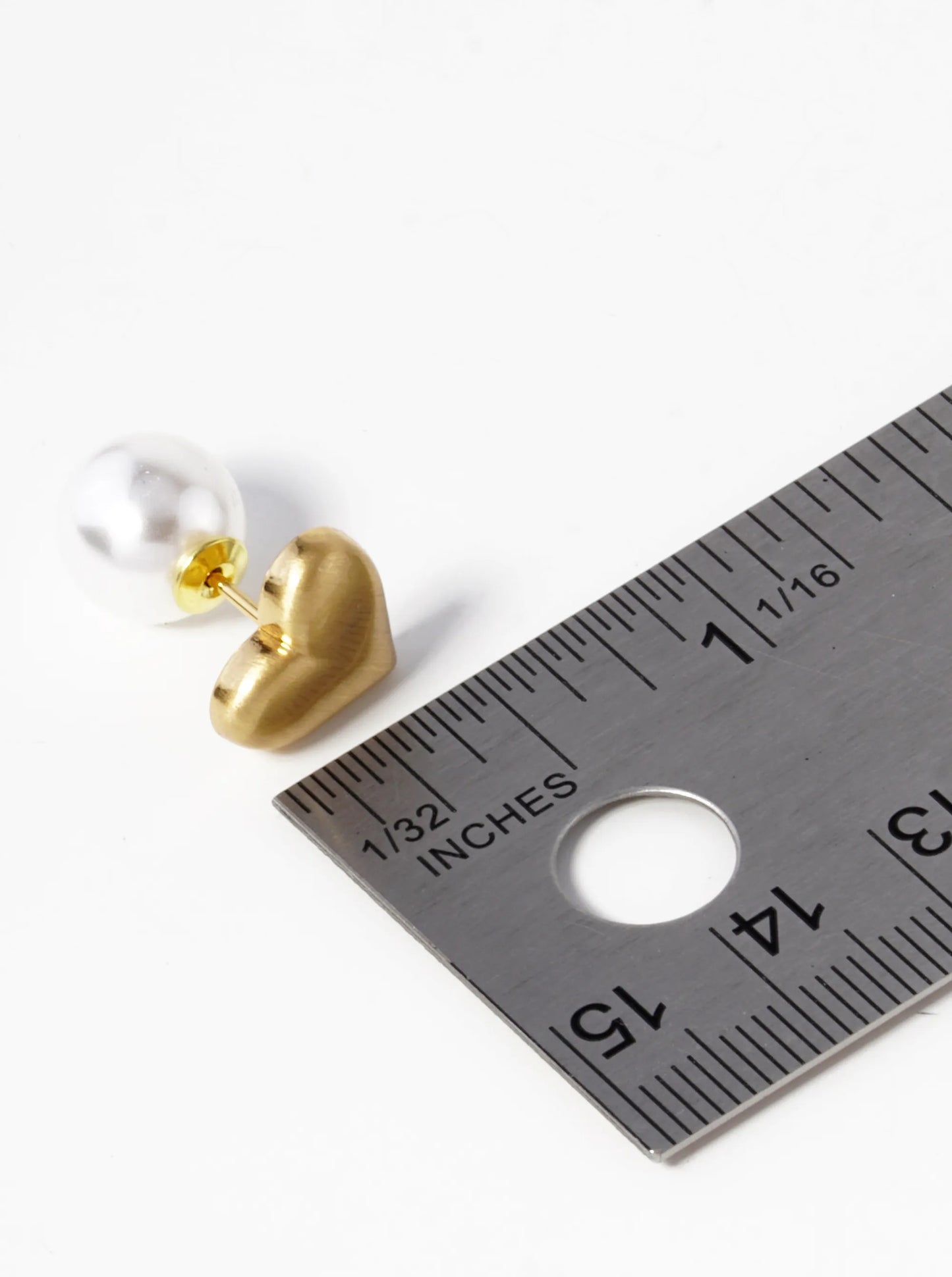 14K Gold Dipped Heart Pearl Two Sided Stud Earrings