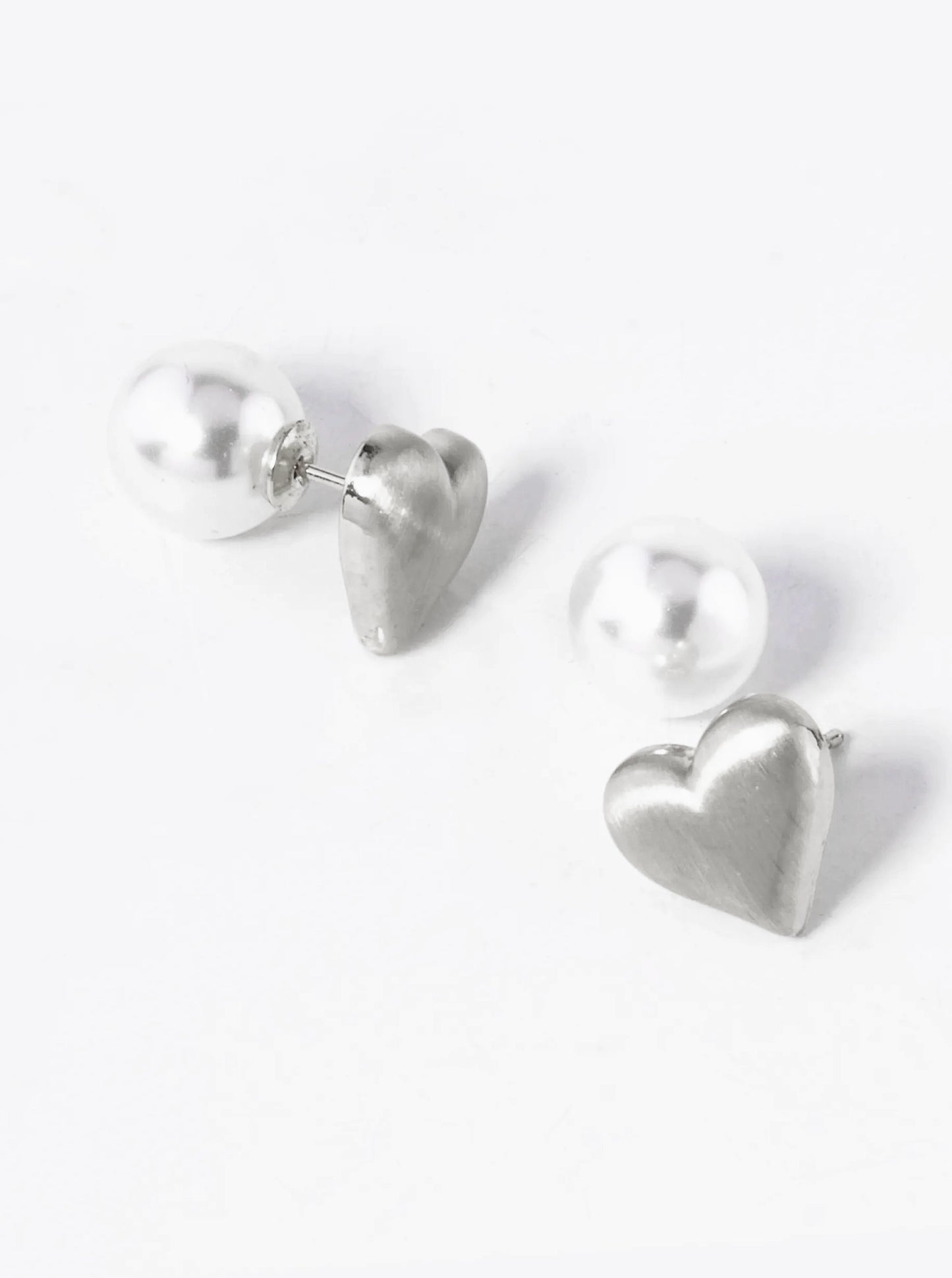 14K Gold Dipped Heart Pearl Two Sided Stud Earrings