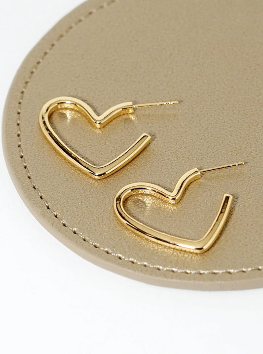 14k Gold Dipped Heart Shape Brass Open Hoop Earrings