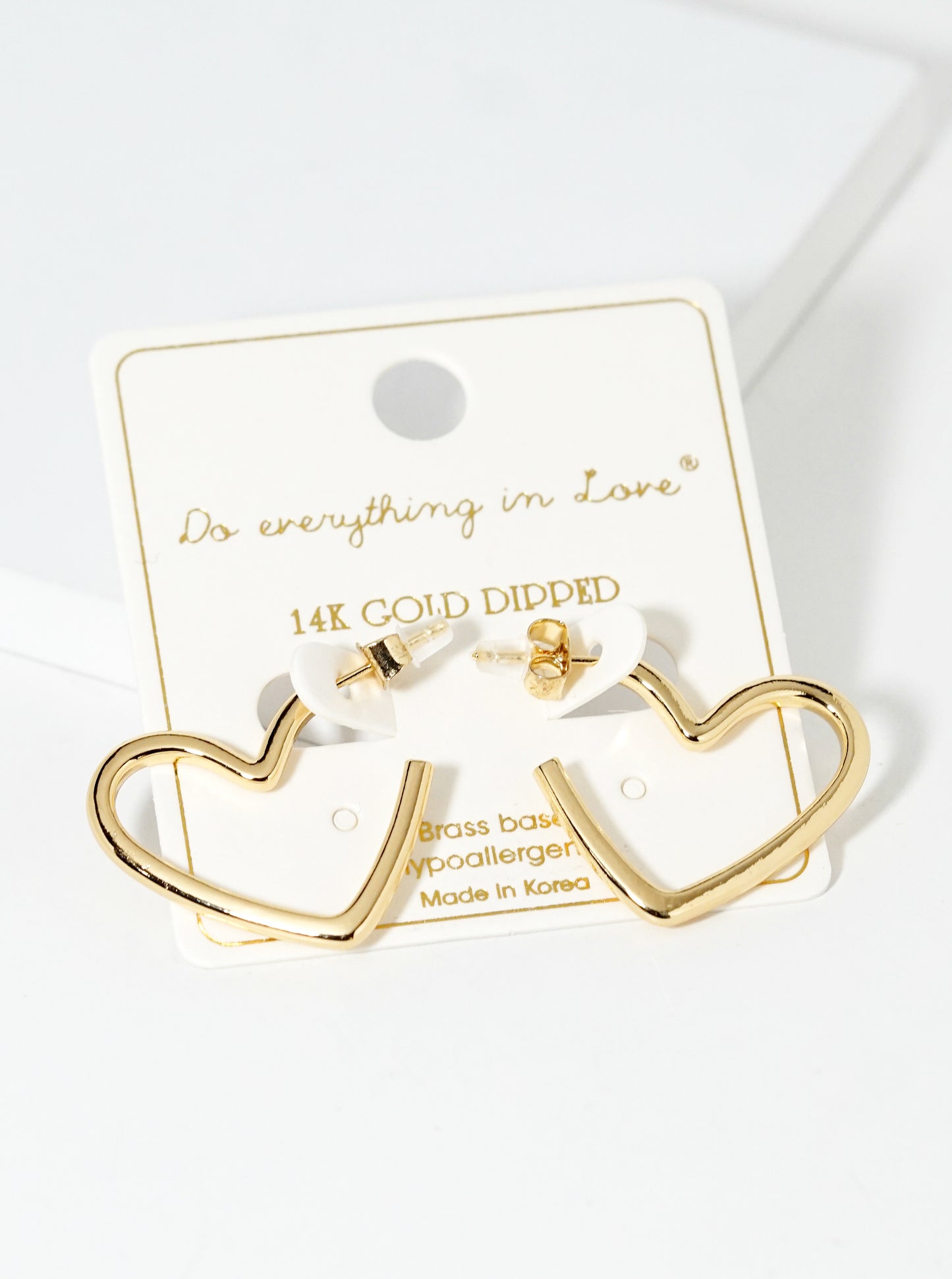 14k Gold Dipped Heart Shape Brass Open Hoop Earrings