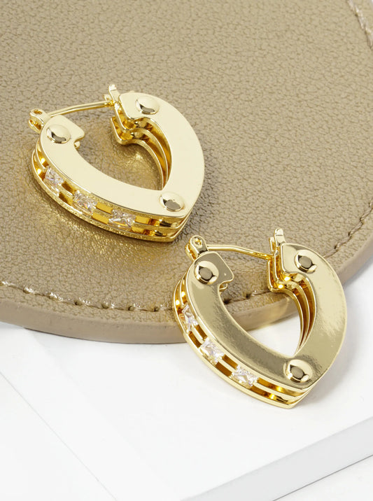 14K Gold Dipped Heart Shape Cubic Zirconia Latch Back Hoop Earrings