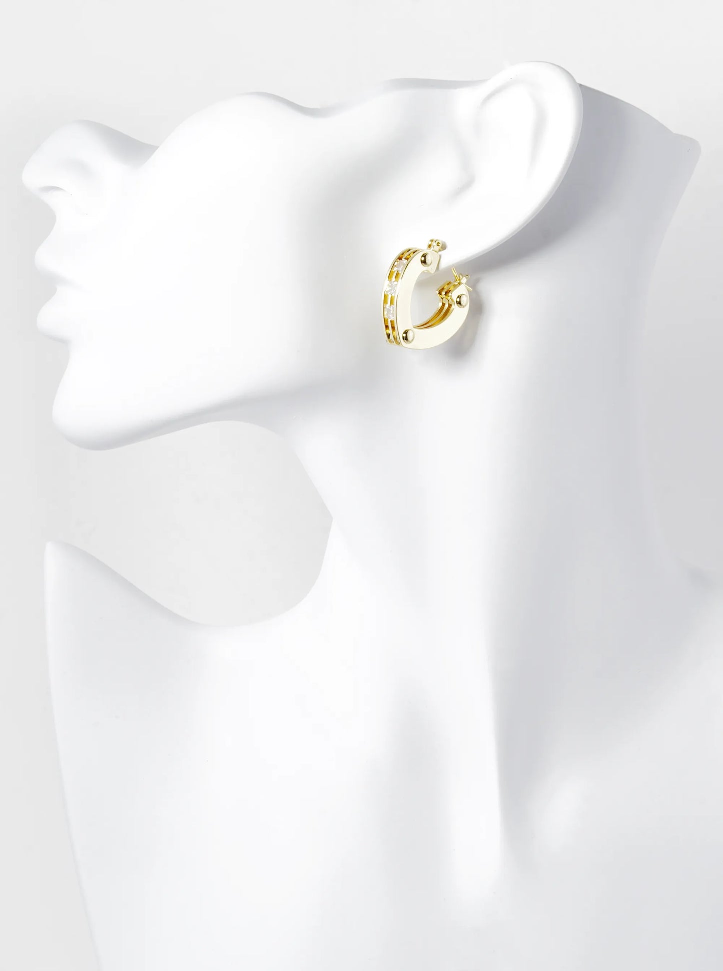 14K Gold Dipped Heart Shape Cubic Zirconia Latch Back Hoop Earrings