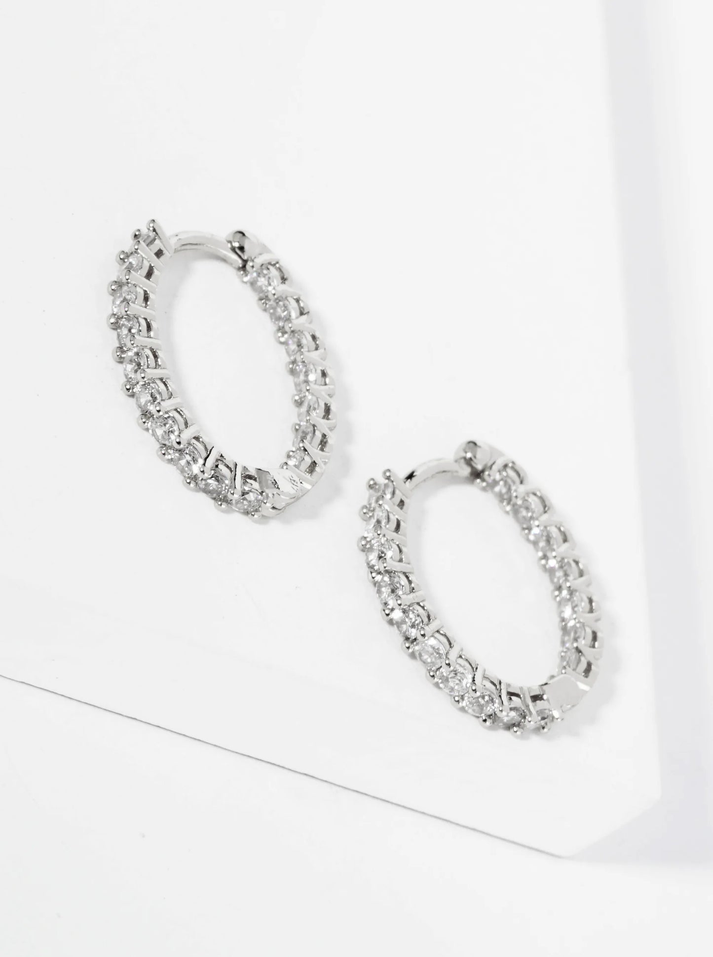 14K Gold Dipped Inside-Out Pave Cubic Zirconia 18mm Oval Hoop Earrings