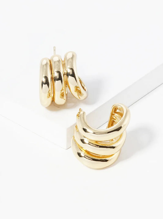 14K Gold Dipped Layered 15mm Open Hoop Earrings
