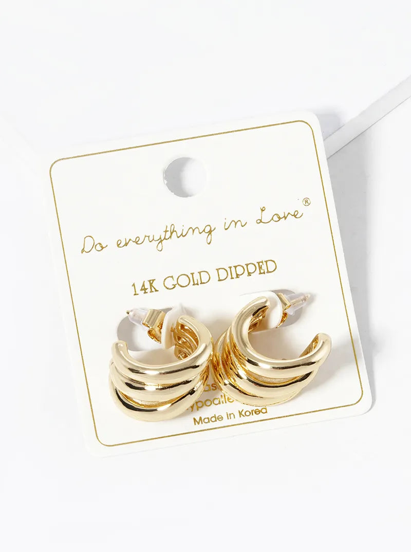 14K Gold Dipped Layered 15mm Open Hoop Earrings