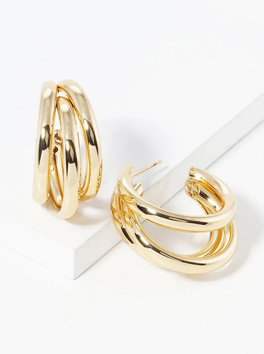 14K Gold Dipped Layered 25mm Open Hoop Earrings