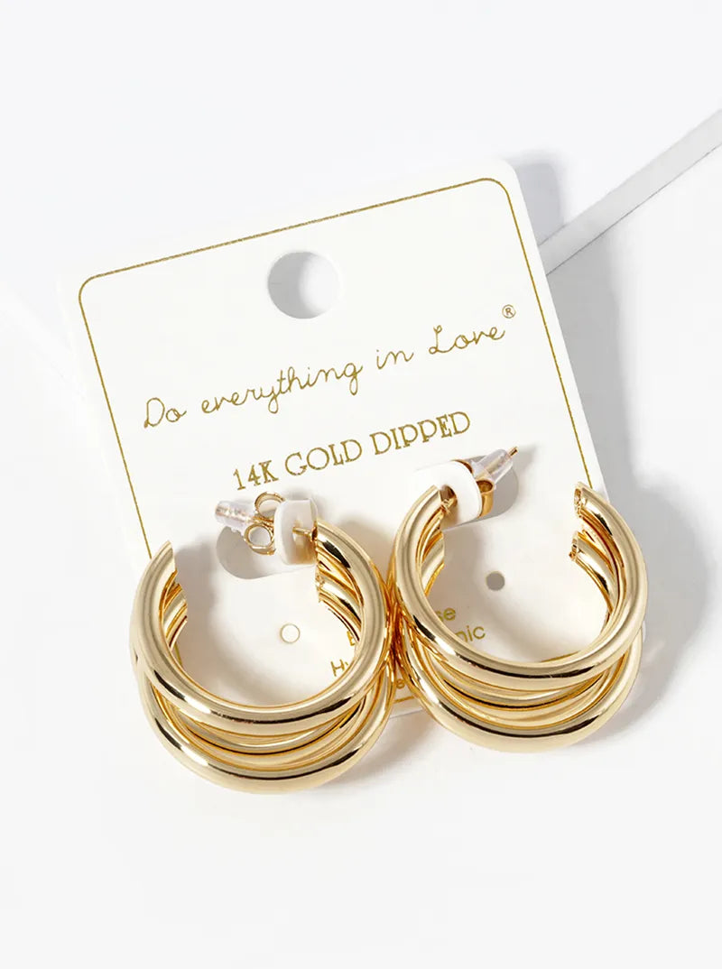 14K Gold Dipped Layered 25mm Open Hoop Earrings