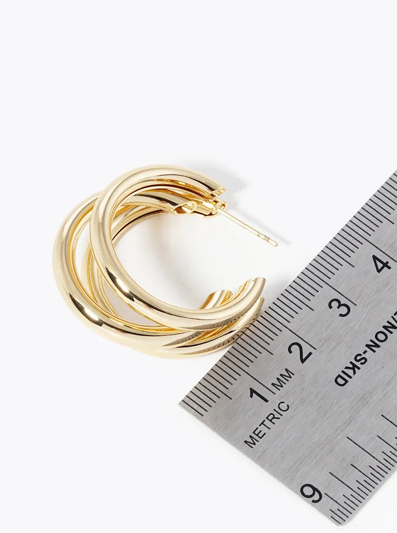 14K Gold Dipped Layered 25mm Open Hoop Earrings
