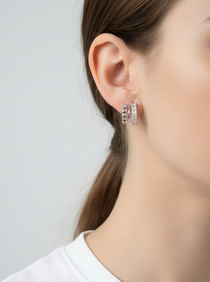 14K-Gold Dipped Layered Hoop Earrings WITH CZ